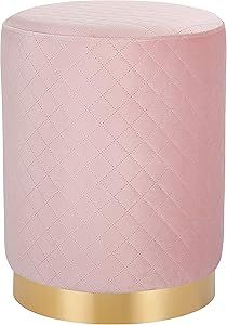 BIRDROCK HOME Round Pink Velvet Ottoman Foot Stool with Lattice Design – Soft Compact Padded St... | Amazon (US)