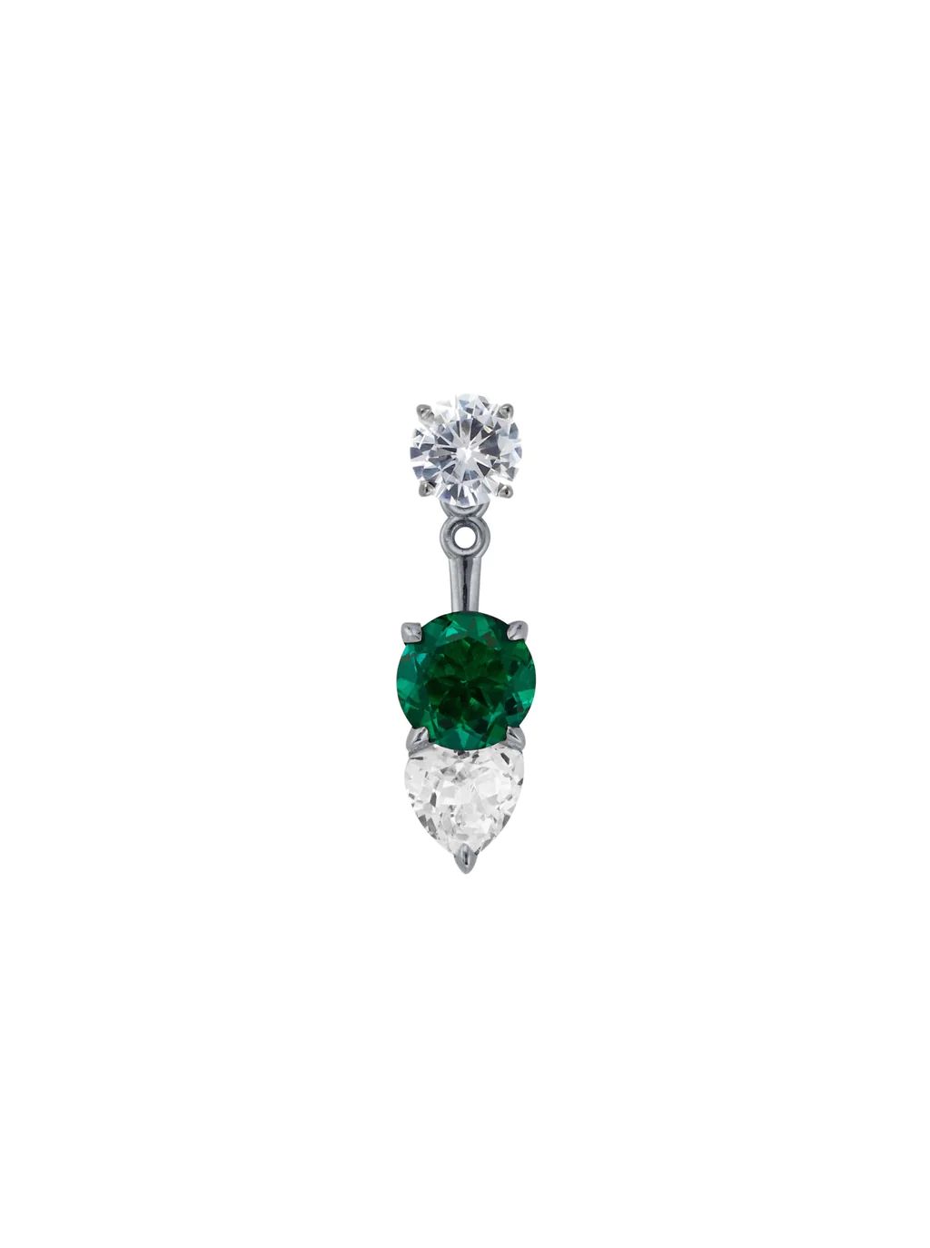 ROUND AND TRILLION LAB-GROWN WHITE SAPPHIRE AND EMERALD EAR JACKET, SILVER | Dorsey