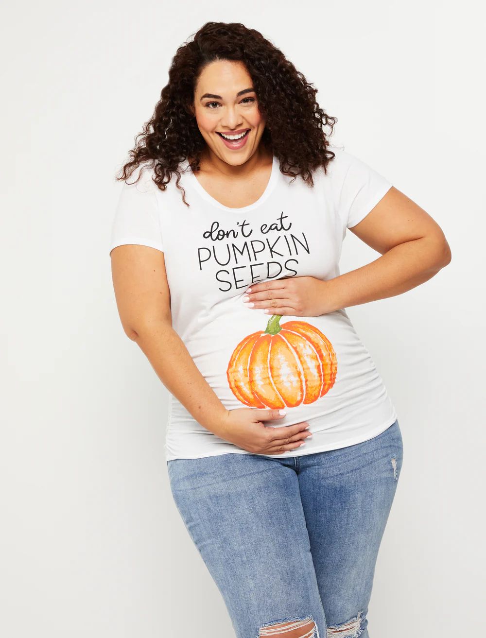 Plus Size Don't Eat Pumpkin Seeds  Halloween Maternity Graphic Tee | Motherhood Maternity