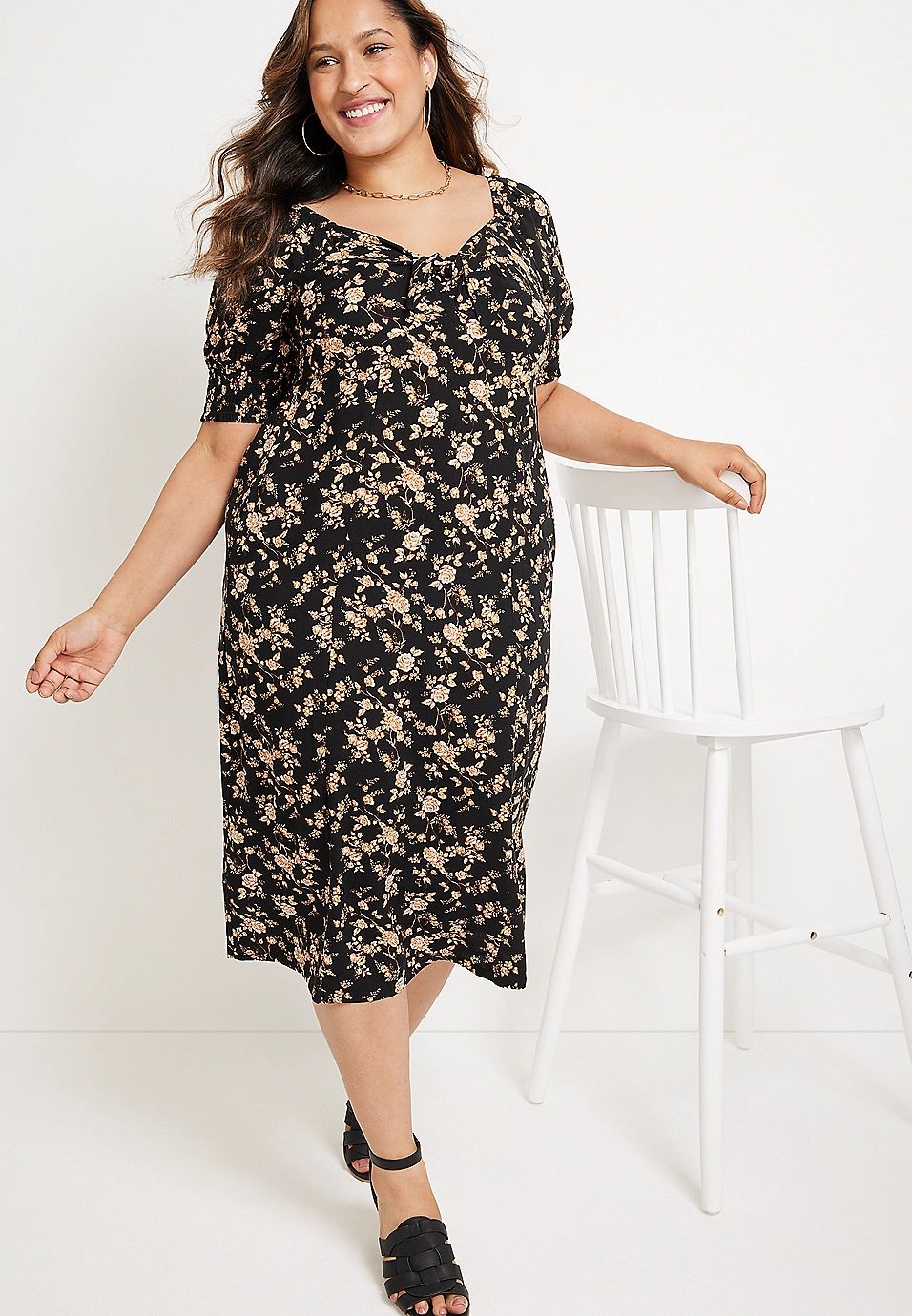 Plus Size Floral Puff Sleeve Midi Dress | Maurices