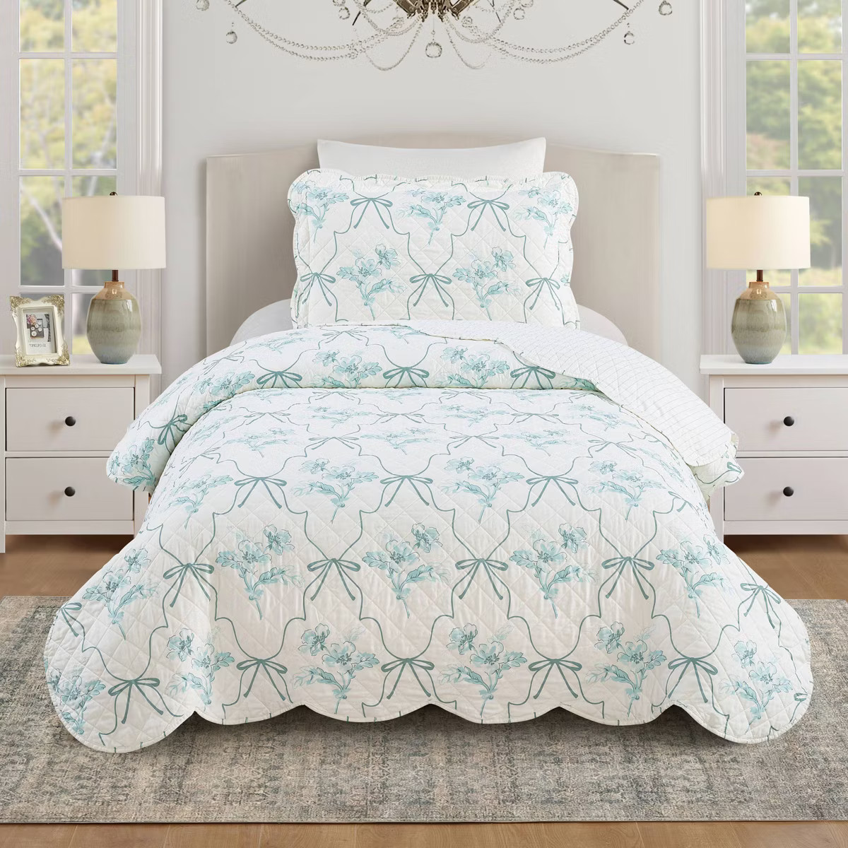 Modern Heirloom 3pc Floral Frames Quilt Bedding Set Blue | Target