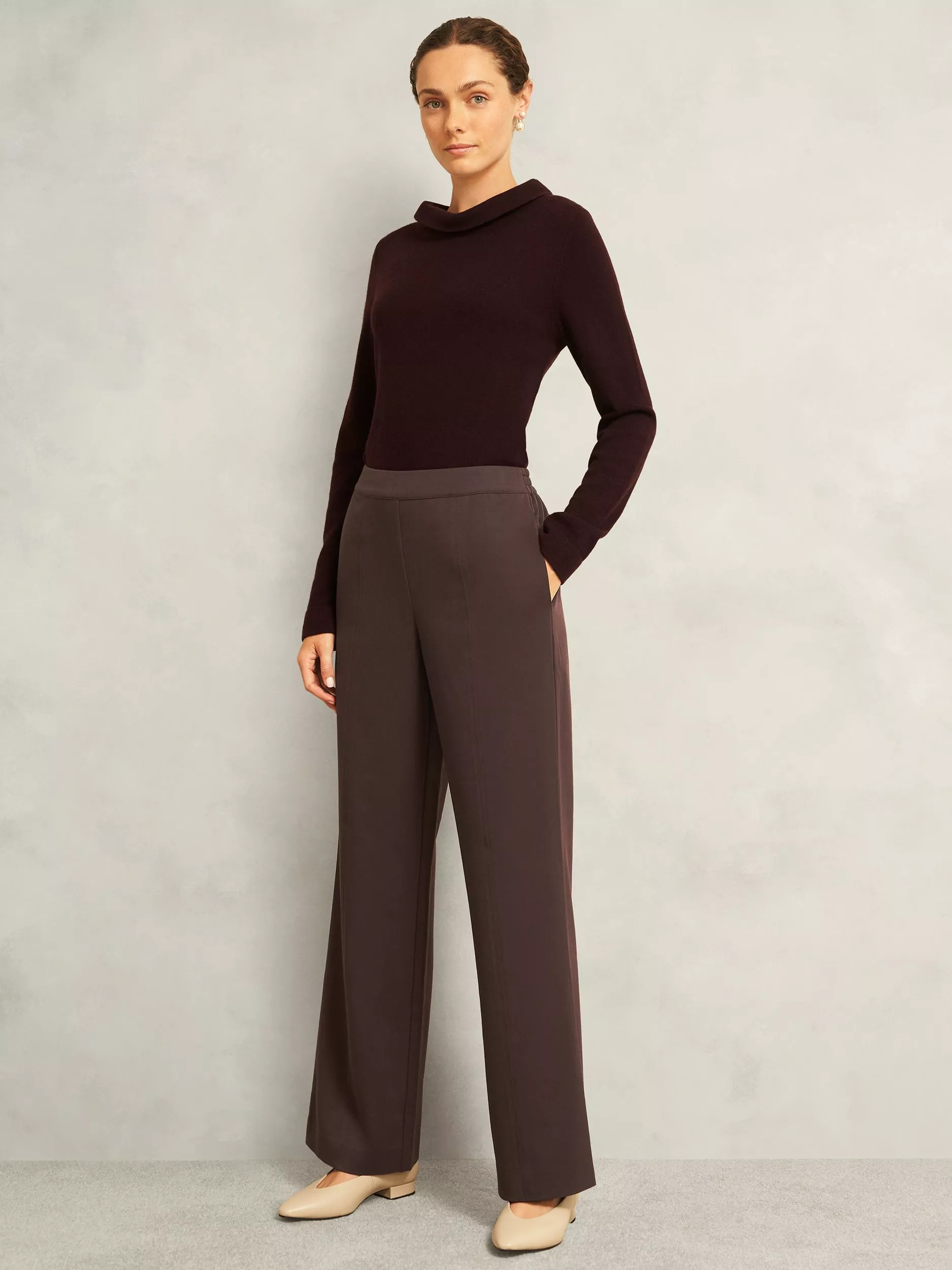 Hobbs Marina Straight Trousers, Deep Brown | John Lewis (UK)