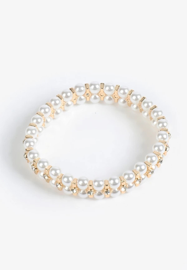 Faux Pearl And Rhinestone Stretch Bracelet | Maurices