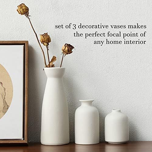 KIOXOHO White Ceramic vase Set-3 Small Flower vases for Decor,Modern Rustic Farmhouse Home Decor,Dec | Amazon (US)