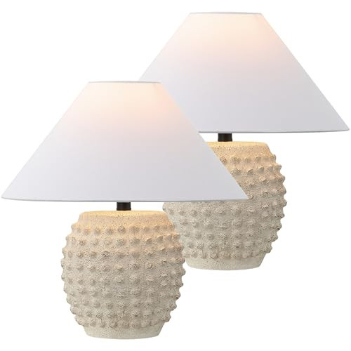 JONATHAN Y 18.25" Matte Cream Ceramic Hobnail Table Lamp Set of 2 for Bedroom, Modern Minimalist Farmhouse Bedside Nightstand Lamps, White Linen Shade, LED Bulbs Included (JYL5601B-SET2) | Amazon (US)