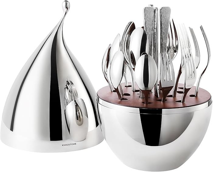 KINGSTONE Silverware Set with Waterdrop Storage Organizer, 20-Piece Flatware Cutlery Set in Gift ... | Amazon (US)