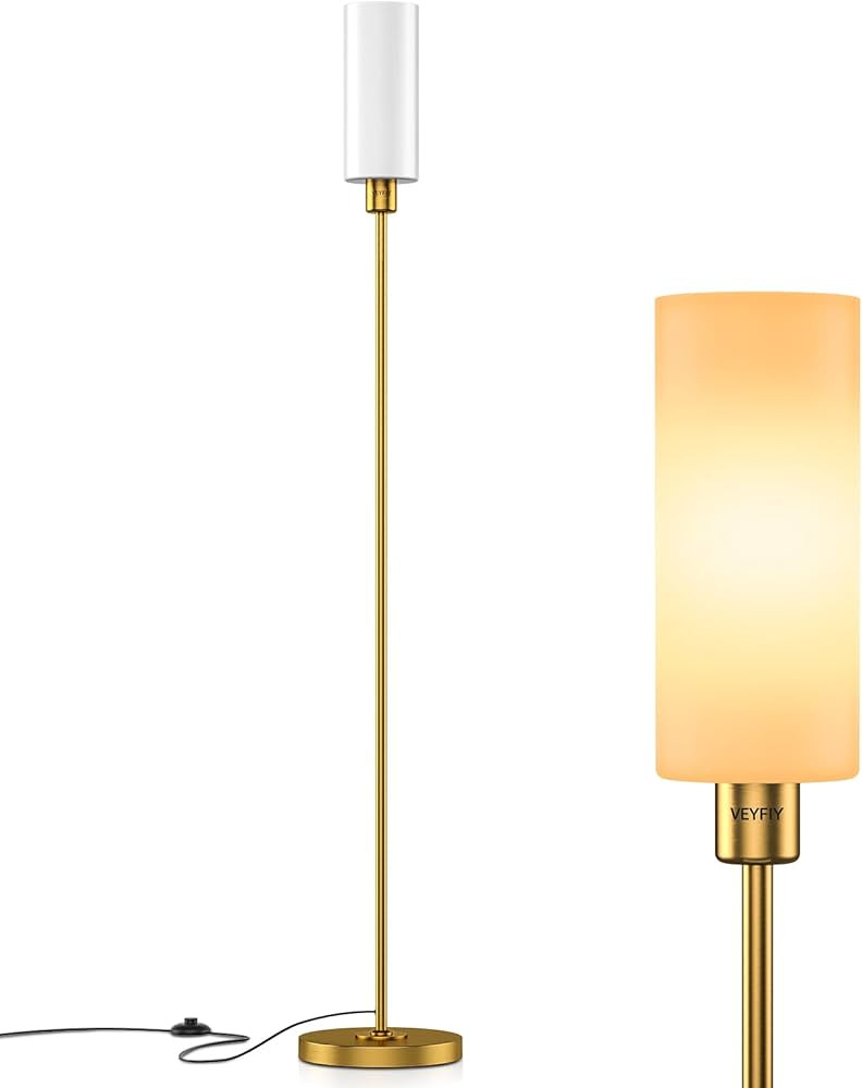 VEYFIY Floor Lamp, Gold Floor Lamp for Living Room, Modern Standing Lamp with Glass Lamp Shade, V... | Amazon (US)
