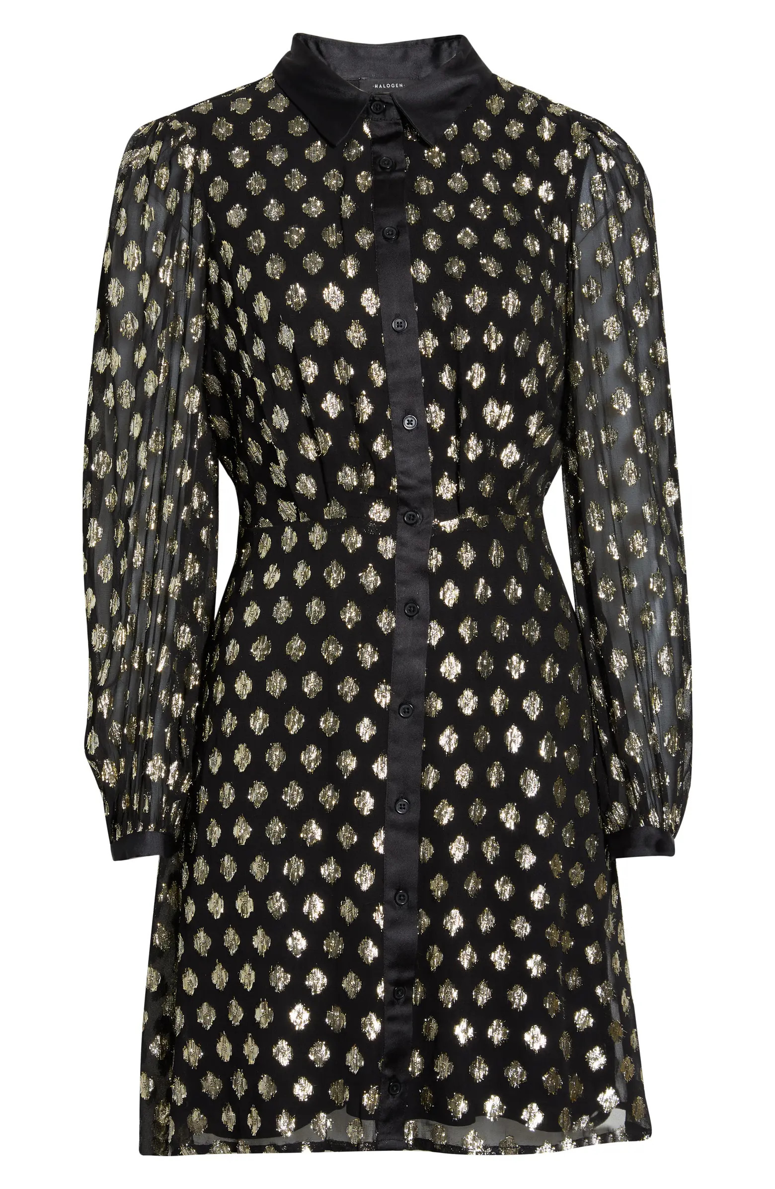 Halogen® Foil Dot Empire Waist Long Sleeve Shirtdress | Nordstrom | Nordstrom