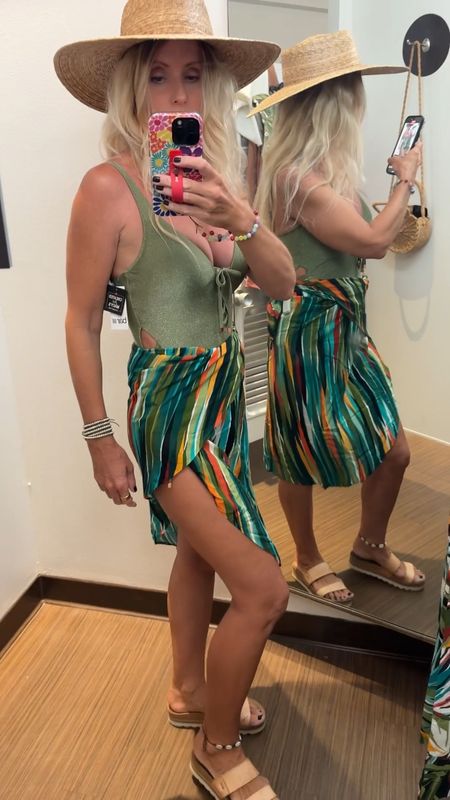 Really cute sarong / wrap skirt and one piece bathing suit, perfect for beach vacation or just to hang out by the pool . Bathing suit fits true to size and it comes in different colors 

#LTKstyletip #LTKover40 #LTKswim