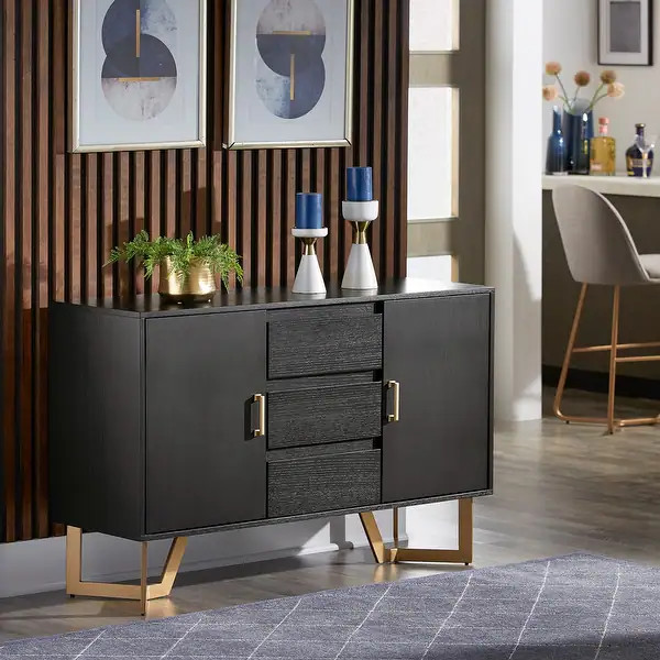 Cheyenne Black Finish Server with Gold Metal Base by iNSPIRE Q Modern - On Sale - Overstock - 348... | Bed Bath & Beyond