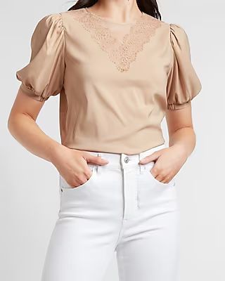 Lace Pieced Puff Sleeve Top | Express