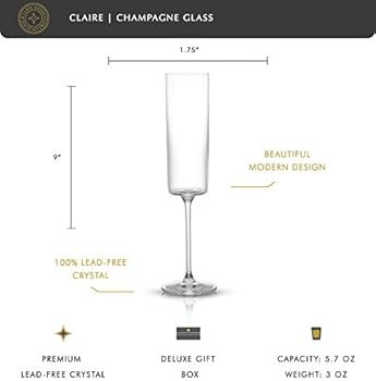 JoyJolt Champagne Flutes – Claire Collection Crystal Champagne Glasses Set of 2 – 5.7 Ounce C... | Amazon (US)