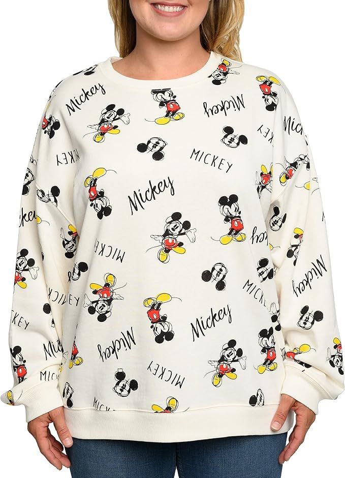 Disney Womens Plus Size Mickey Mouse Sweatshirt Lightweight Fleece Pullover | Amazon (US)