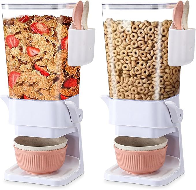 Cereal Dispenser Countertop 2 Pack with Bowls Spoons Cutlery Box,5.5 QT Dry Food Dispenser Snack ... | Amazon (US)