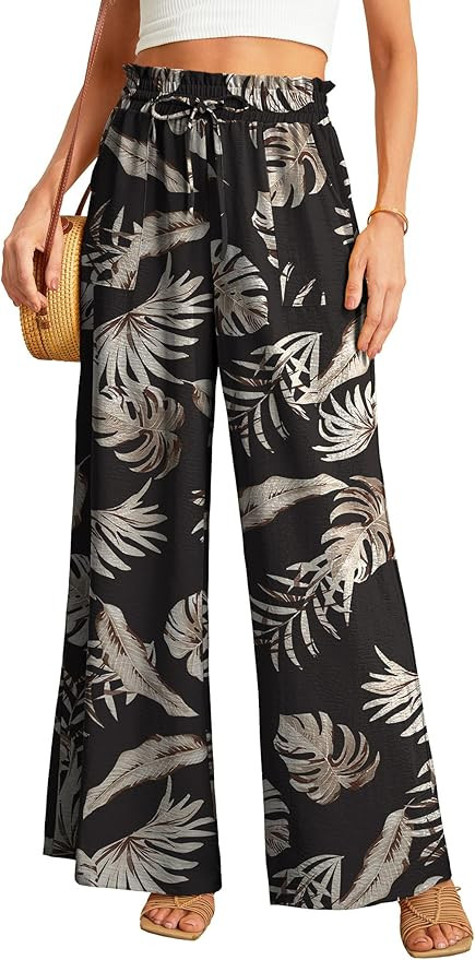 JINKESI Women Wide Leg Pants High Waist Loose Flowy Adjustable Tie Knot Trousers Business Casual ... | Amazon (US)
