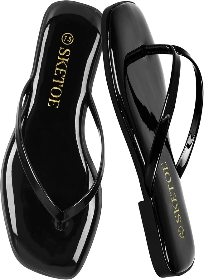 Flip Flops Sandals for Women Square Toe Lightweight Thong Slides | Amazon (US)