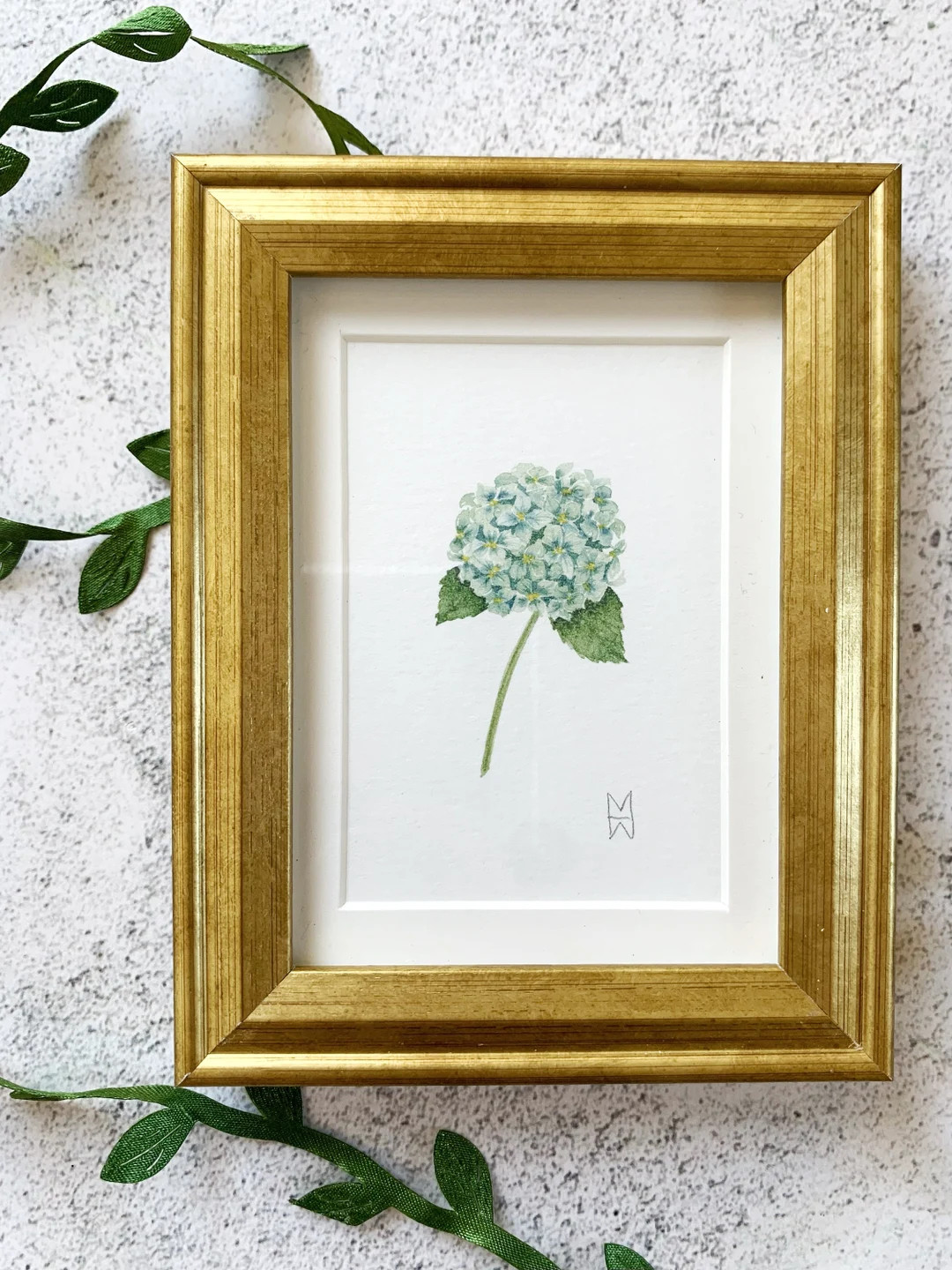 Mini Gold Framed & Matted Hydrangea Print, Mini Framed Flower, Watercolor Flower Print, Framed Hy... | Etsy (US)
