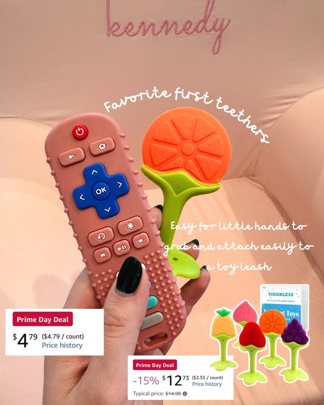 My favorite first teethers for babies. The remote is easy to hold and has bumps and fake buttons to chew on. The fruit are easy for a little hands to grasp and come in a pack of five. ￼

#LTKmomlife #LTKBaby #LTKBump