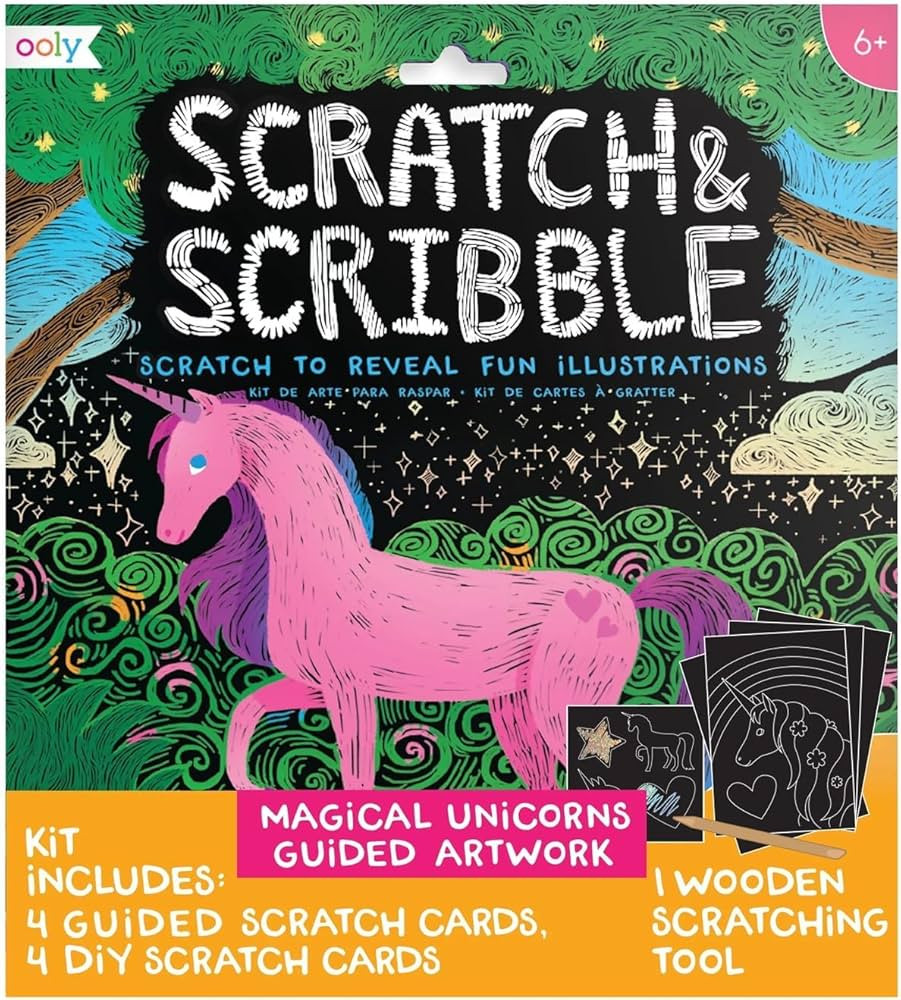 Ooly Scratch & Scribble 10pc Art Kit with 8 Total Scratch Cards (4 Illustrated, 2 Blank, 2 Rainbo... | Amazon (US)