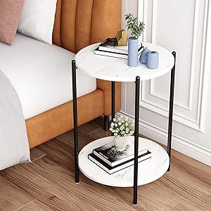 Marble End Table White Black Side Table Marble Nightstand for Living Room or Bedroom Modern Accen... | Amazon (US)