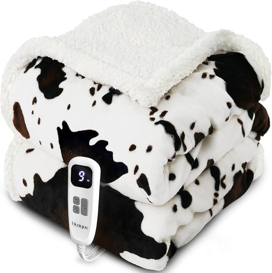 Cow Print Heated Throw Blanket Electric Blanket-Heating Blanket Throw with 10 Heat Levels & 10 Ho... | Amazon (US)