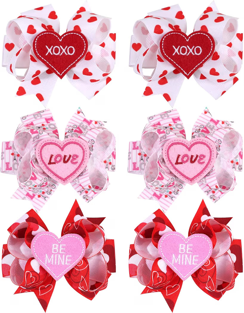 OAOLEER Valentine Hair Bows for Girls, Pink Love Heart Pattern Alligator Clips Bows for Girls Tod... | Amazon (US)