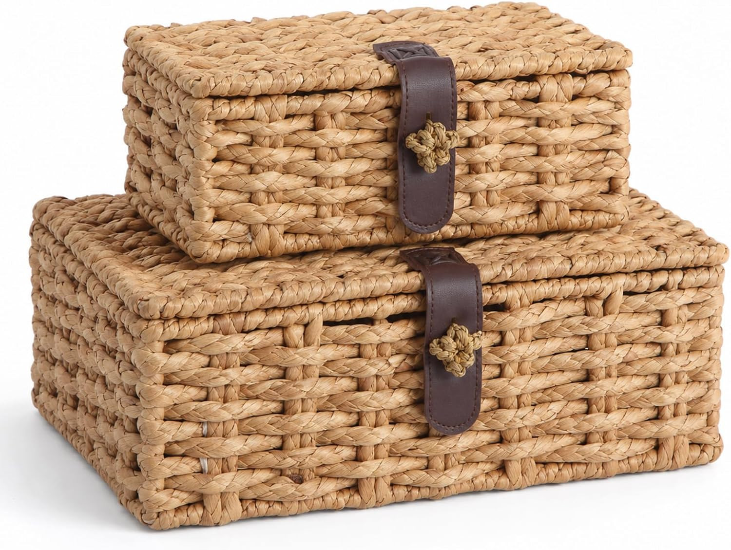 Seagrass Storage Basket with Lids, Set of 2 Wicker Storage Boxes, Natural | Amazon (US)