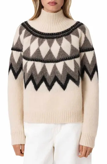 AllSaints Tara Fair Isle Alpaca & Wool Blend Turtleneck Sweater in Chalk White/Grey at Nordstrom Rack, Size X-Small | Nordstrom Rack