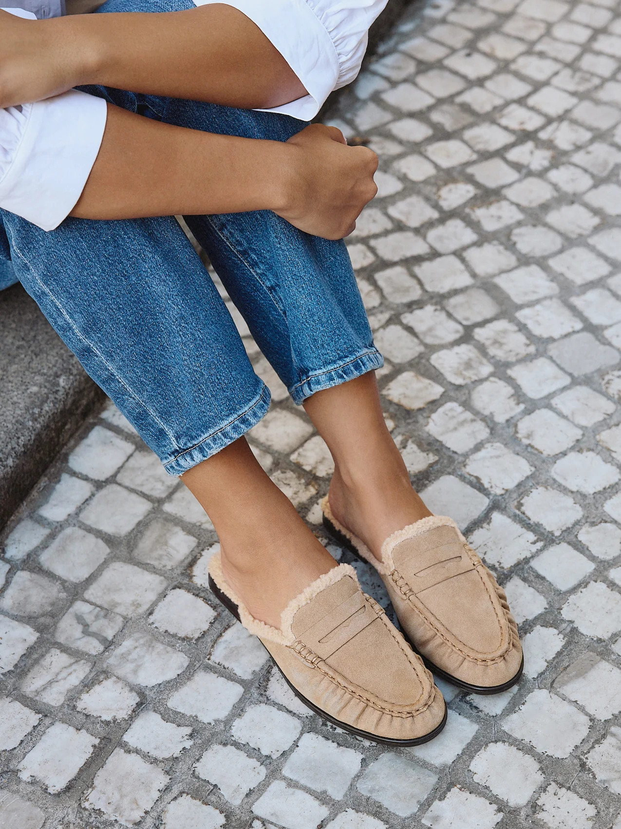 Introduction Taupe Suede Leather Mules With Fur | Linzi Shoes