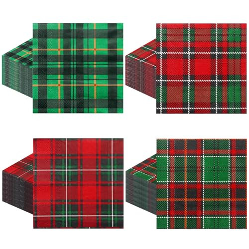 Epakh 100 Pieces Christmas Paper Napkins Buffalo Plaid Cocktail Napkins 5 x 5 Inches Disposable 2 Ply Green and Red Checkered Tableware for Dinner Kitchen Xmas Holiday Party Supplies | Amazon (US)