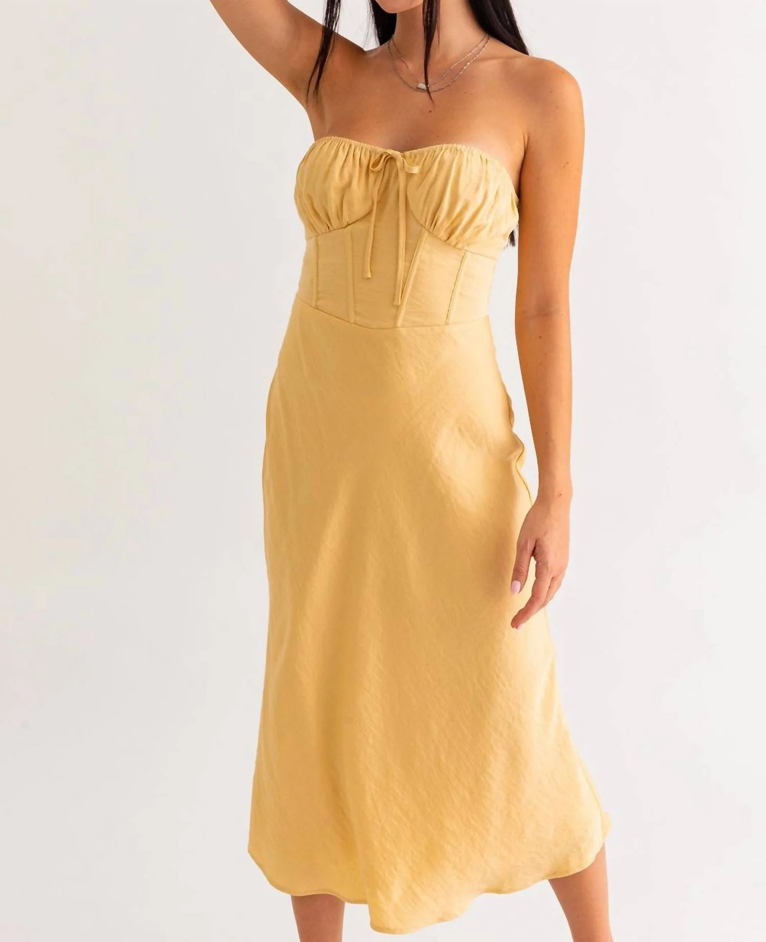 Geneva Midi Dress In Dusty Yellow | Shop Simon