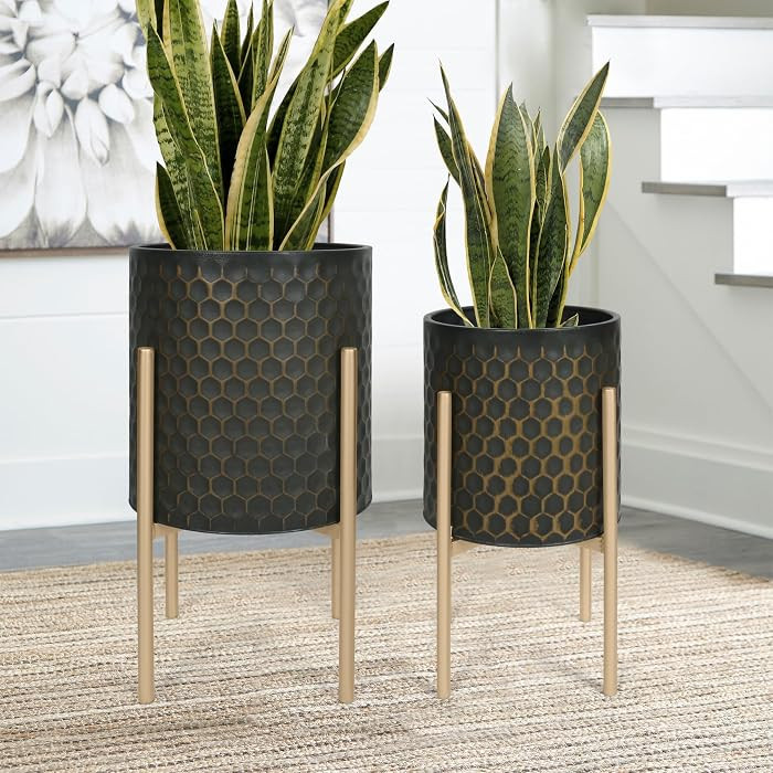 Oakrain Mid Century Planters for Indoor Plants, Set of 2, Modern Decorative Metal Pots for Living... | Amazon (US)