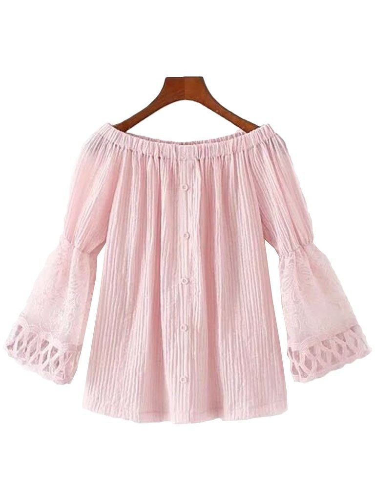 'Alline' Lace-up Sleeve Off Shoulder Top | Goodnight Macaroon