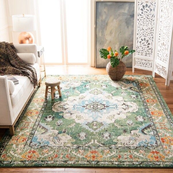 Safavieh Monaco Amelie Vintage Medallion Forest Green/ Light Blue Rug - 4' x 5'7" | Bed Bath & Beyond