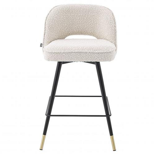 Eichholtz Cliff Modern Black Frame Boucle Cream Upholstered Counter Stool - Set of 2 | Kathy Kuo Home