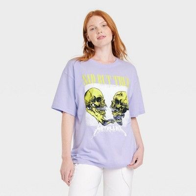 Women's Metallica Skulls Short Sleeve Oversized Graphic T-Shirt - Purple | Target