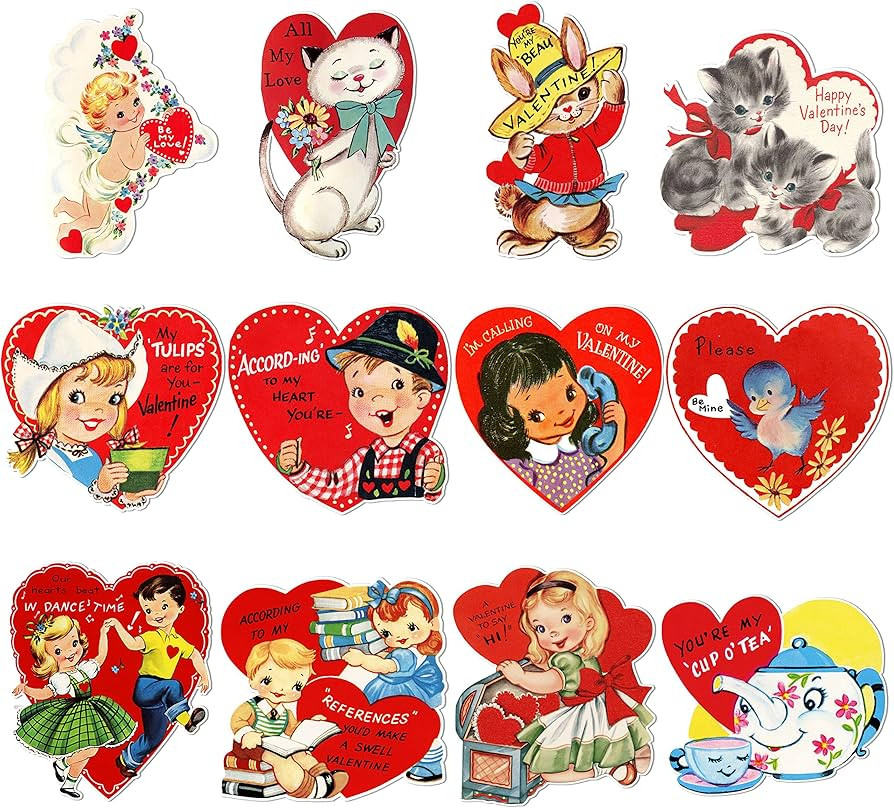 K1tpde 12PCS Vintage Valentines Day Cutouts, Retro Valentine Cut-outs Cardboard, Large Size Valen... | Amazon (US)