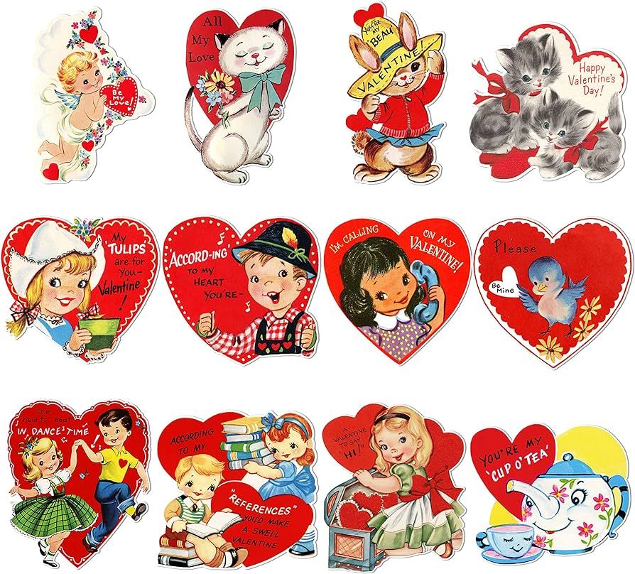 K1tpde 12PCS Vintage Valentines Day Cutouts, Retro Valentine Cut-outs Cardboard, Large Size Valen... | Amazon (US)