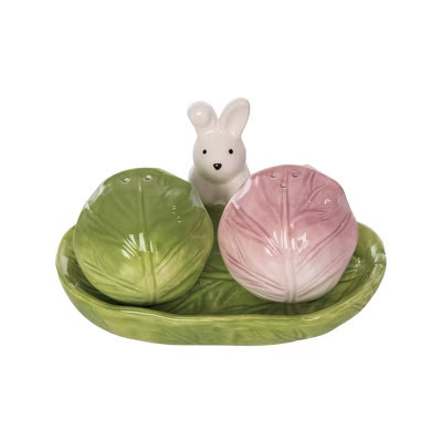 Transpac Ceramic Cabbage w/Easter Bunny Salt and Pepper Set of 3 Home Decorations Easter | Target