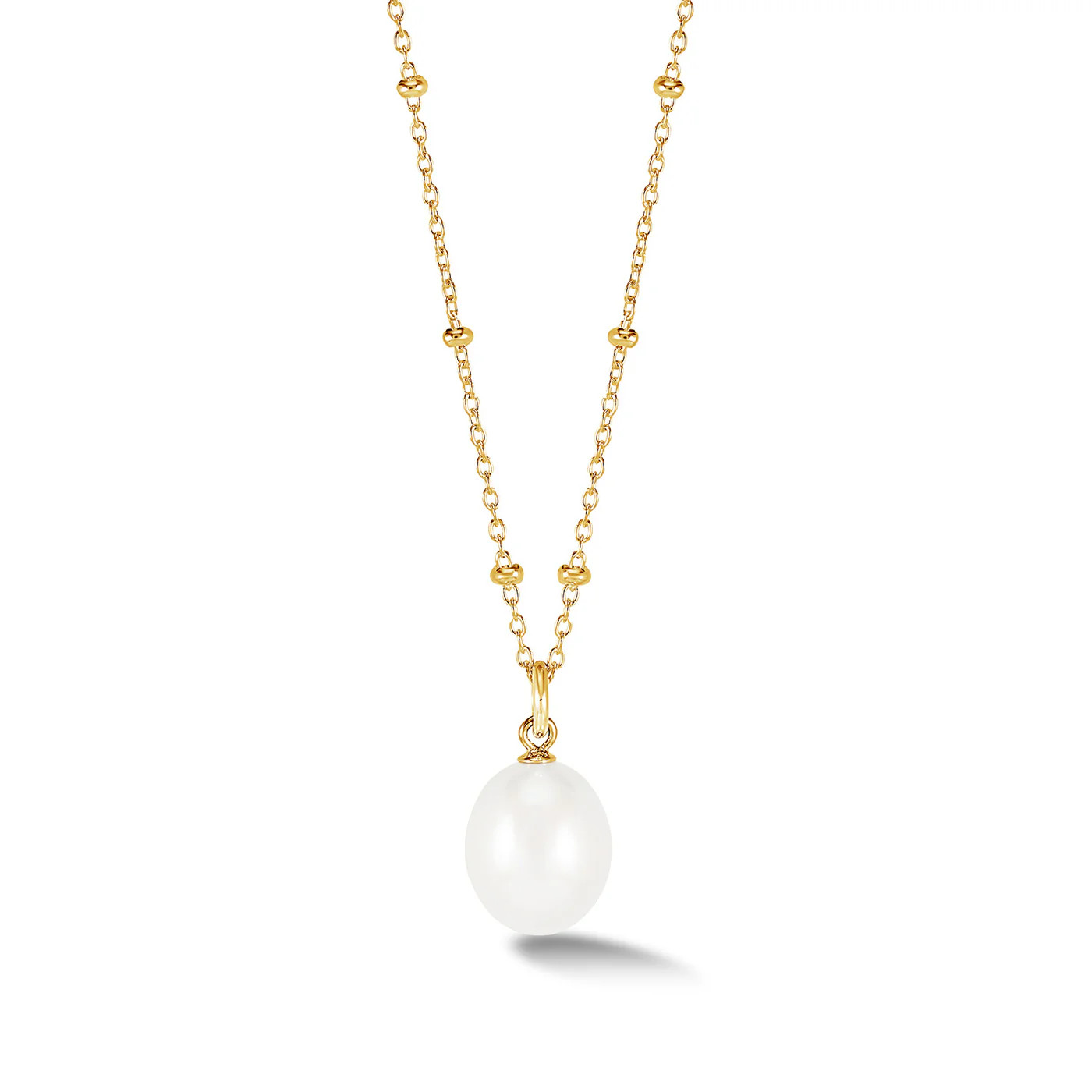 Timeless Adjustable 10mm Oval White Freshwater Pearl Pendant | Dower & Hall