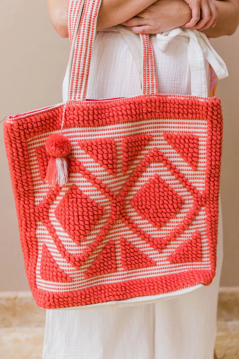 Let's Unwind Coral Large Tote | The Pink Lily Boutique
