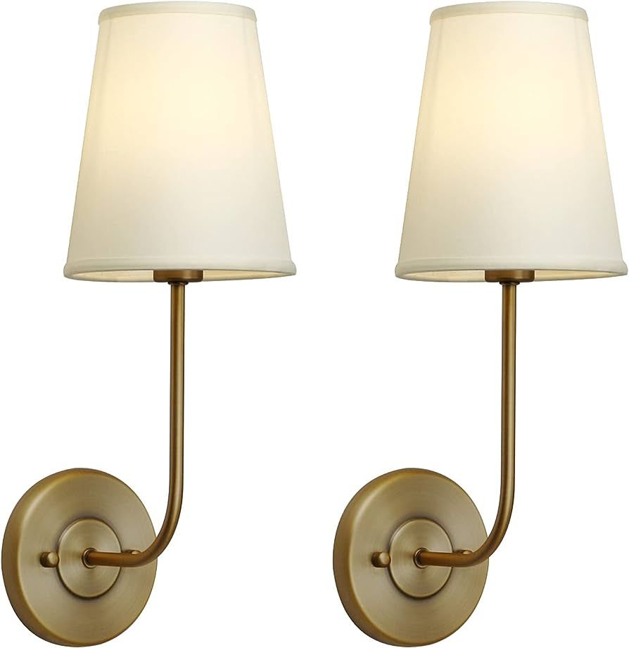 Pathson Set of 2 Rustic Wall Sconces with Light-Yellow Fabric Shade Not Pure White, Bathroom Vani... | Amazon (US)