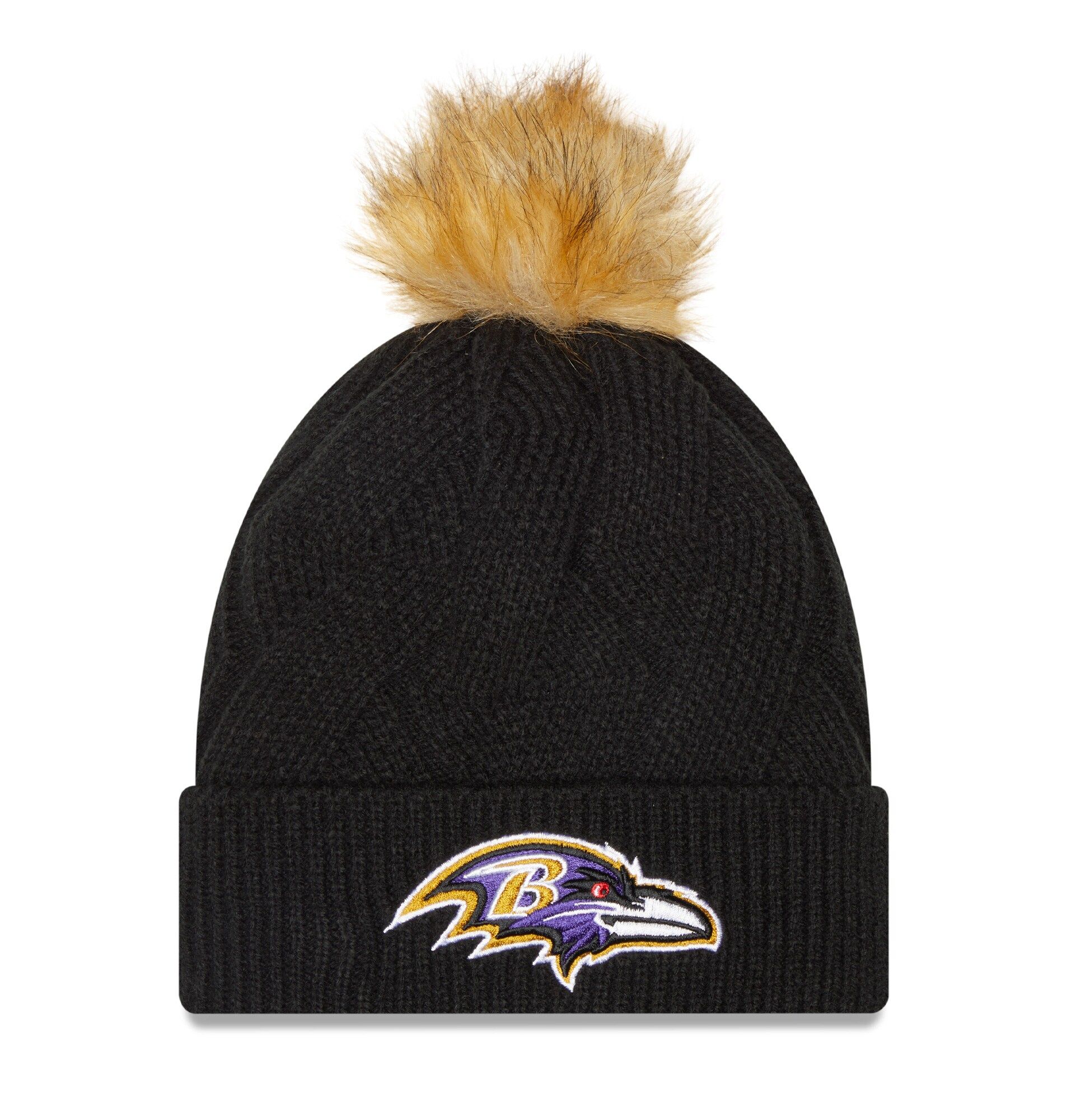Women's Baltimore Ravens New Era Black Snowy Cuffed Knit Hat with Pom | NFL Shop