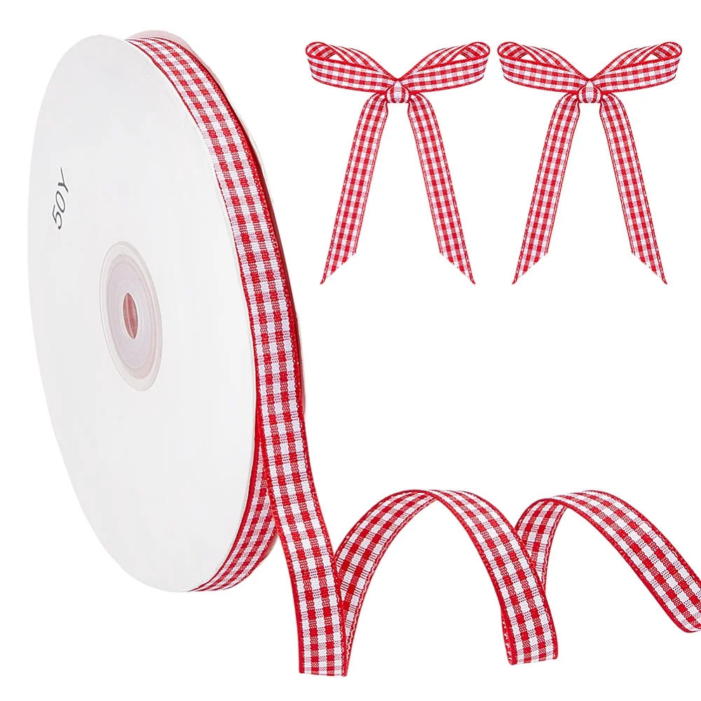 50 Yards Red and White Gingham Ribbon 3/8 inch Red Plaid Checkered Gifts Buffalo Ribbon Taffeta P... | Walmart (US)