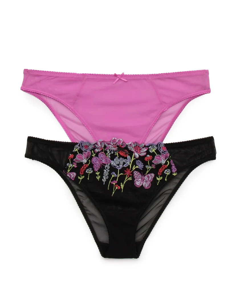 Joyspun Embroidery Mesh Cheeky Panty, 2-Pack, Sizes XS-3XL | Walmart (US)