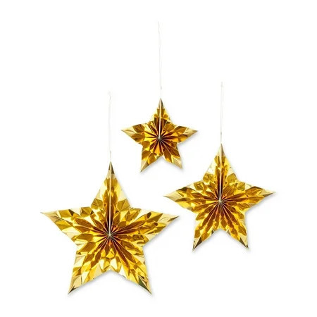 Gold Foil Star Hanging Decorations, 3 Piece 7.5" x 7.5", 12" x 12", 15.5" x 15.5", by Way To Celebrate | Walmart (US)