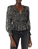 ASTR the label Women's Rebecca V-Neck Long Sleeve Peplum Top, Black Paisley, S | Amazon (US)