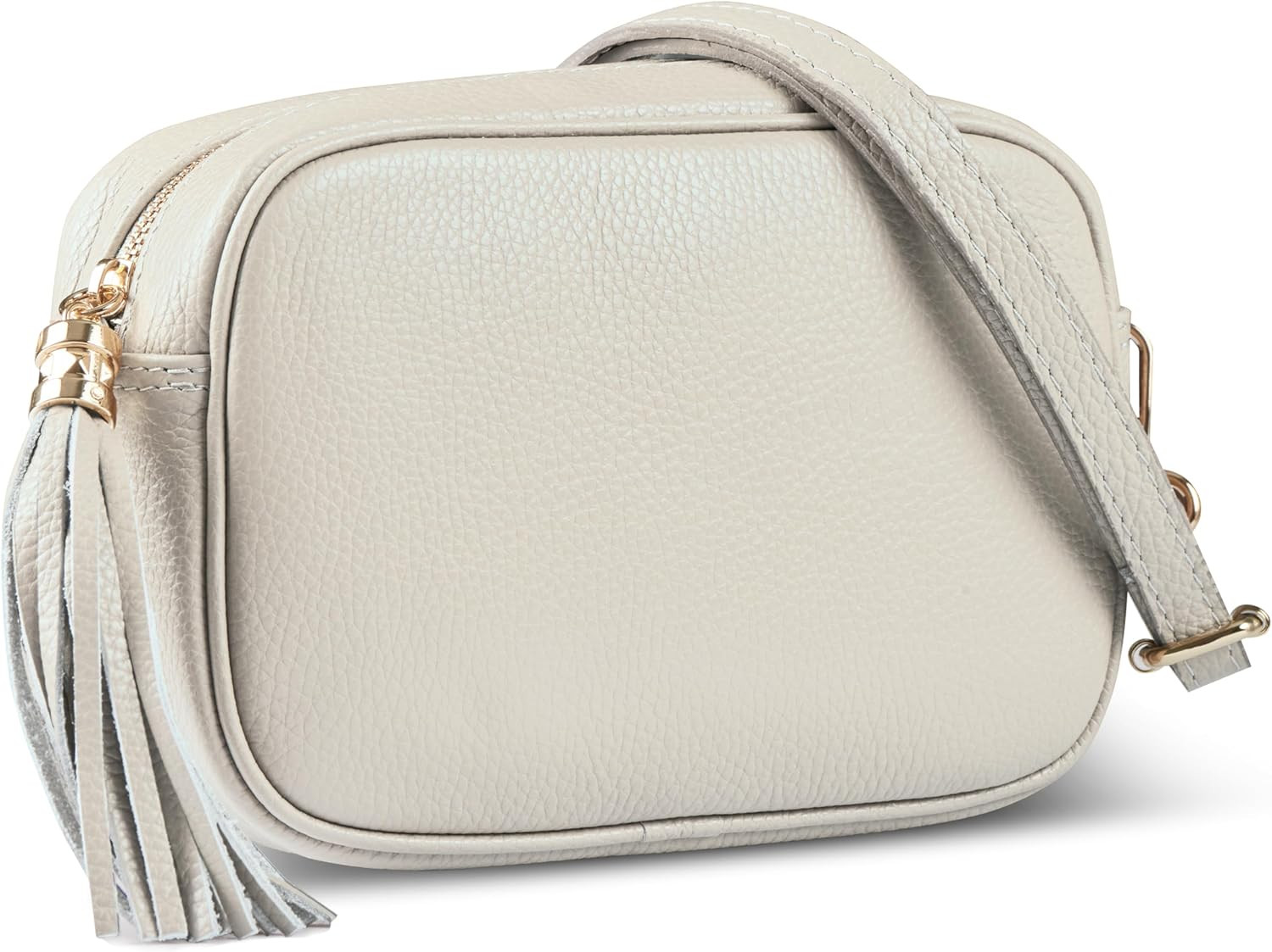 Italian Full-Grain Leather Crossbody Bag for Women, Small Purse (Beige) | Amazon (US)