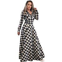 Checkered Dress, Shirt Plaid Plus Size Clothing, Maxi Dress, Tartan Long Dress, Black & White Cotton | Etsy (US)