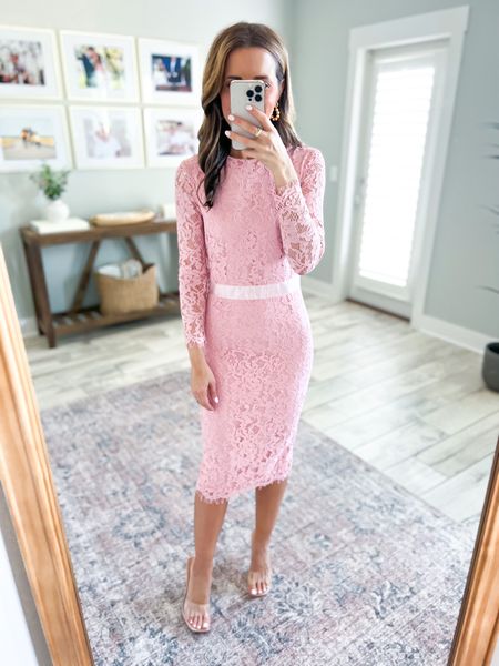 Pink lace dress (XXS, code here is Lisa15). Valentine’s Day outfit. Wedding guest dress. Spring wedding. 

#LTKunder100 #LTKFind #LTKwedding